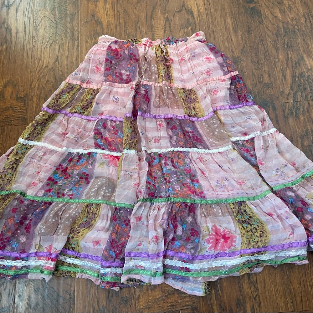 Vintage 90s y2k pink floral patchwork cottagecore maxi skirt.